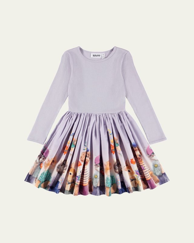 Girl's Casie Printed Jersey & Poplin Long-Sleeve Dress, Size 7-12